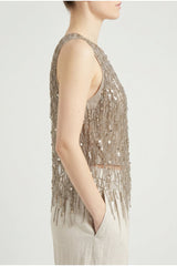 Brunello Cucinelli Women's Gold Sleeveless Embellished Top