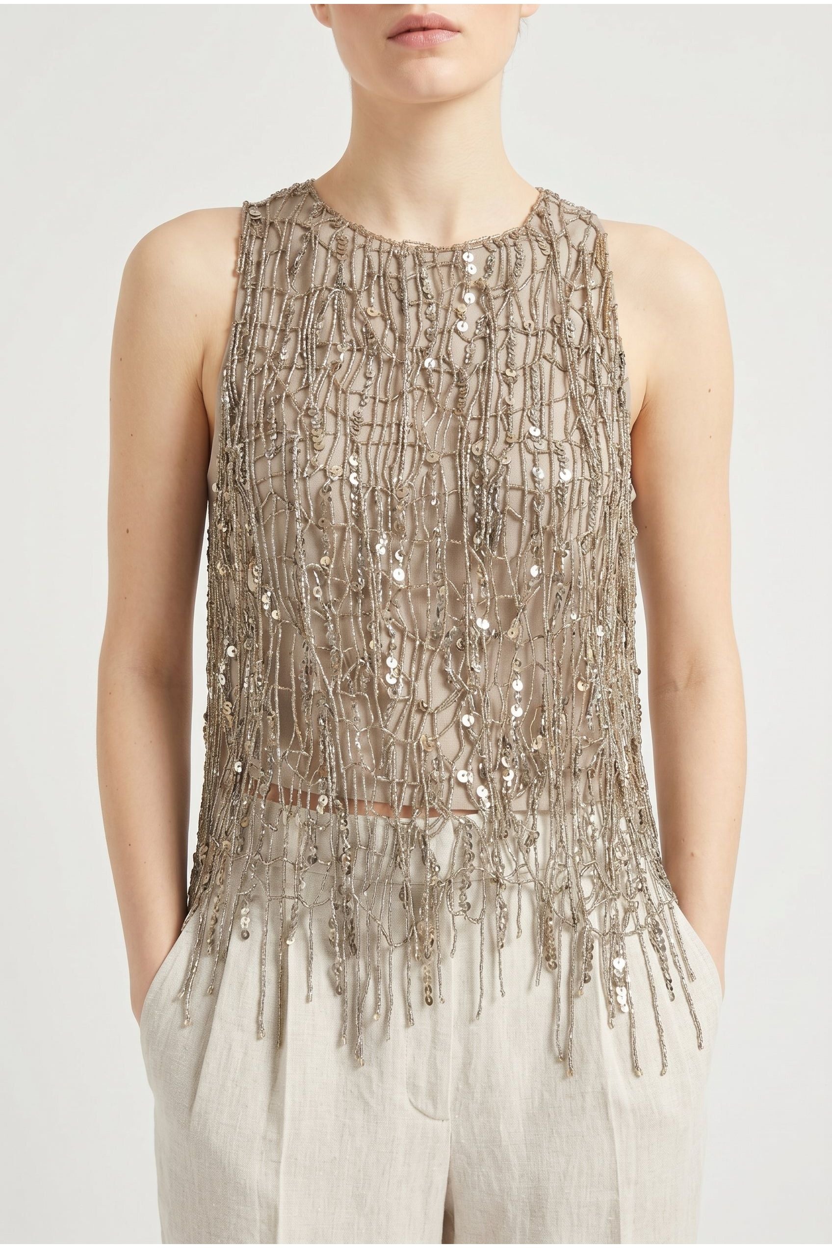 Brunello Cucinelli Women's Gold Sleeveless Embellished Top