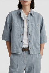 Brunello Cucinelli Women's Light Blue Linen Blend Shirt