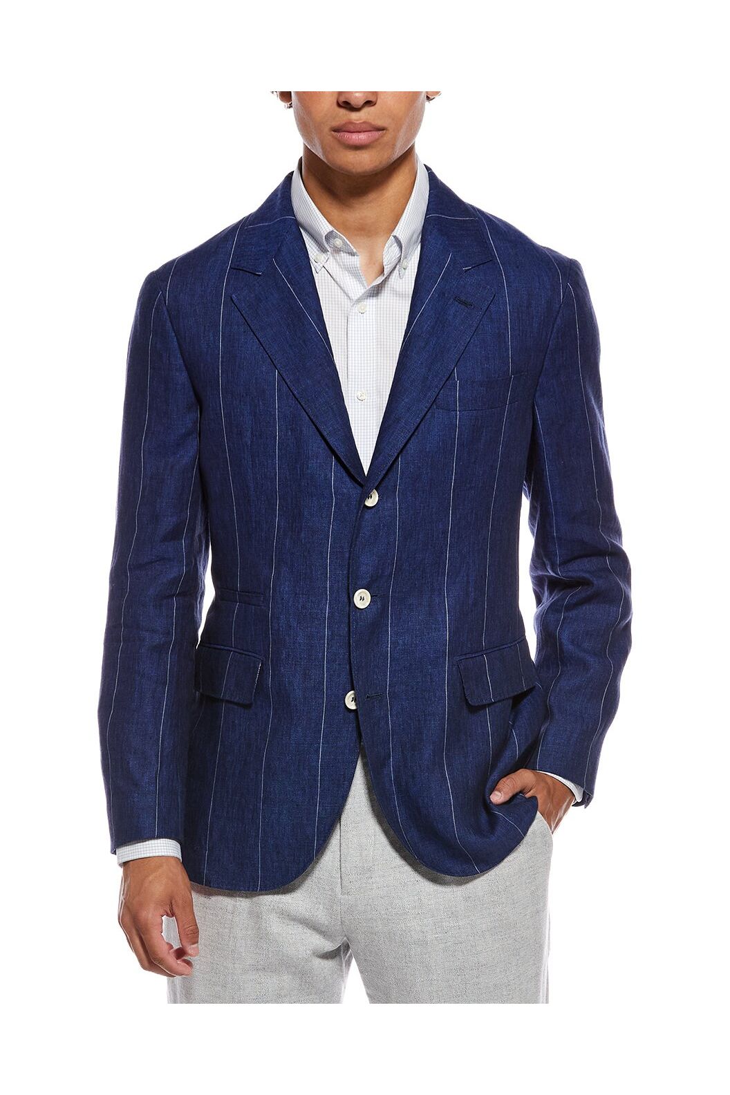 Men's Indigo Linen Striped Blazer