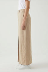 Brunello Cucinelli Women's Beige Linen Cotton Slit Skirt