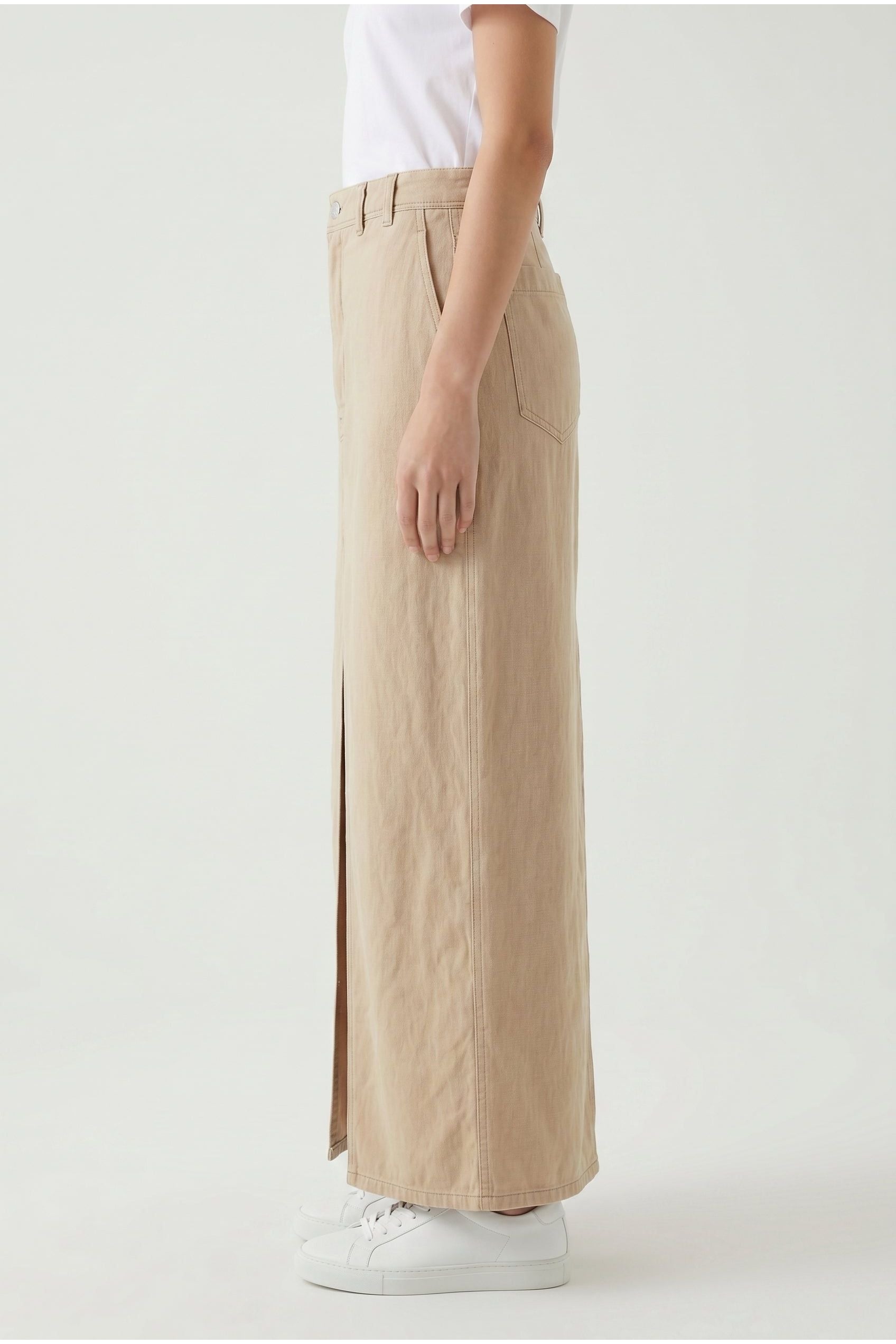 Brunello Cucinelli Women's Beige Linen Cotton Slit Skirt
