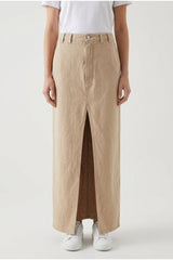 Brunello Cucinelli Women's Beige Linen Cotton Slit Skirt
