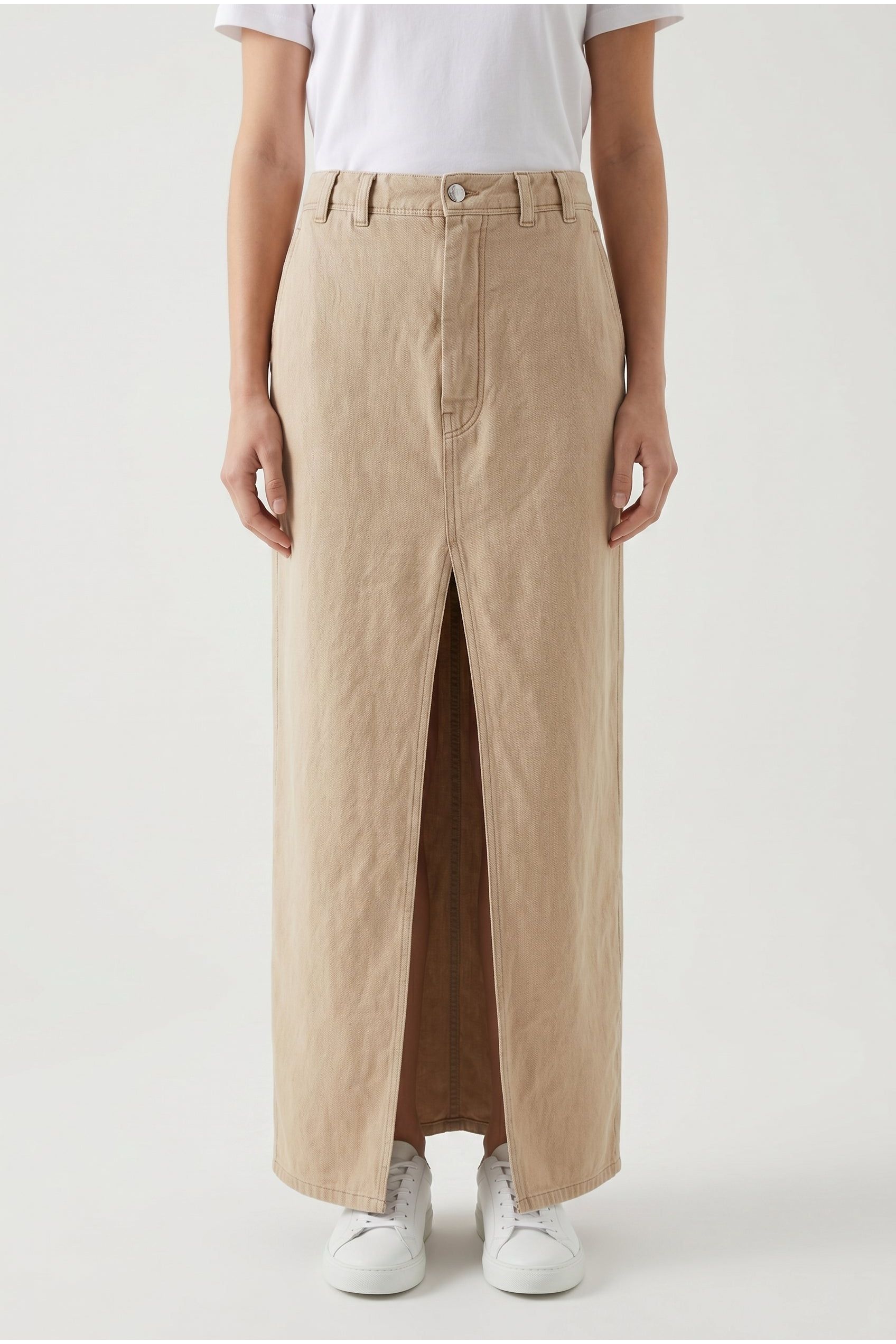 Brunello Cucinelli Women's Beige Linen Cotton Slit Skirt