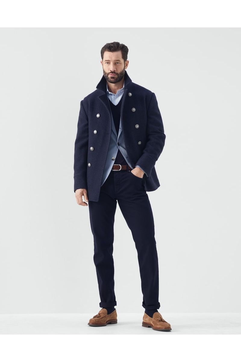 Brunello Cucinelli Men's Denim Wool Double Breasted Jacket