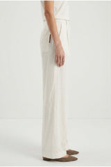 Women's Off White Linen Wide Trousers