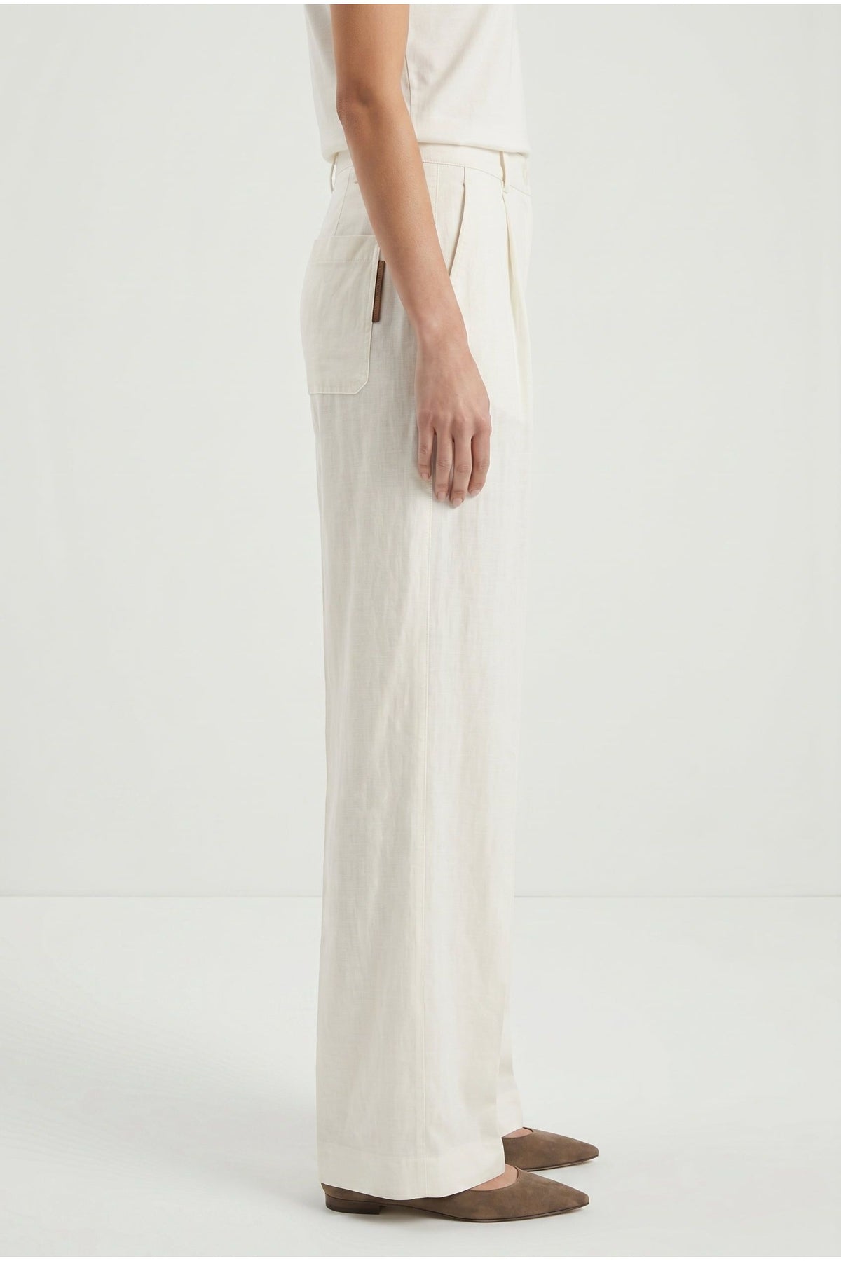 Women's Off White Linen Wide Trousers