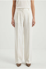Women's Off White Linen Wide Trousers