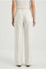 Women's Off White Linen Wide Trousers