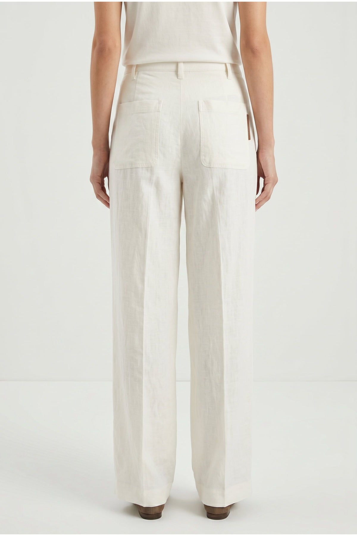 Women's Off White Linen Wide Trousers