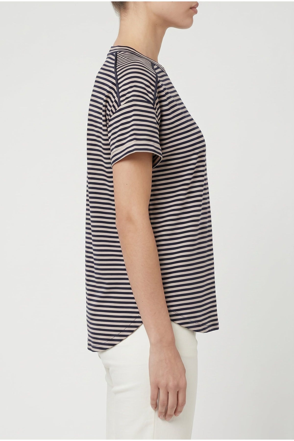 Women's Beige Navy Striped Shirt