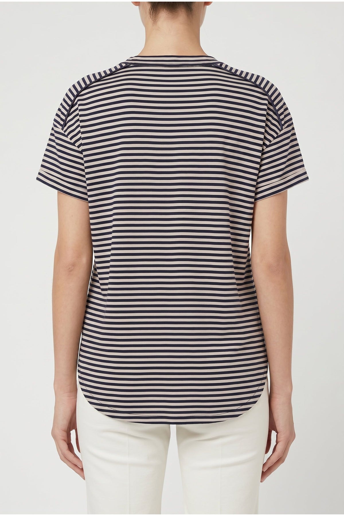 Women's Beige Navy Striped Shirt