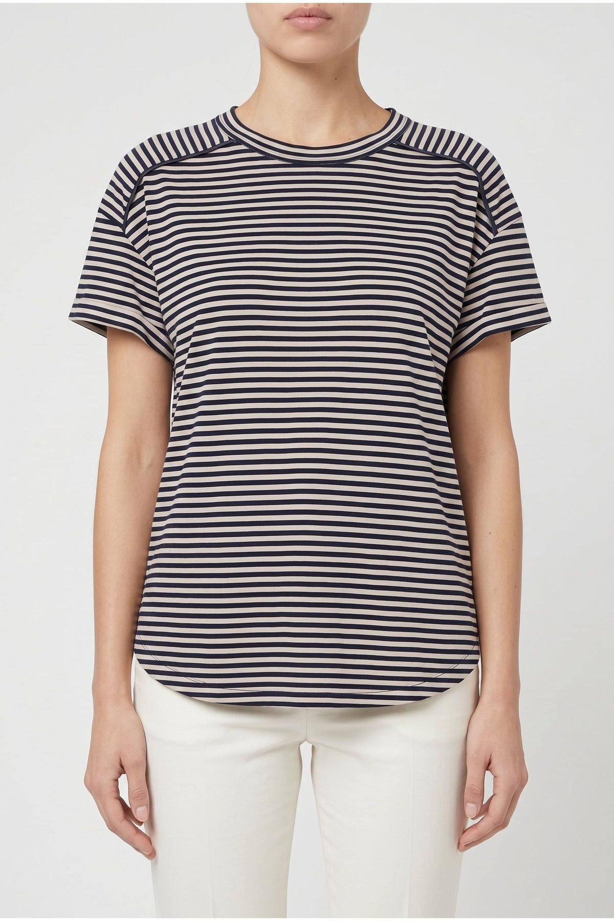 Women's Beige Navy Striped Shirt