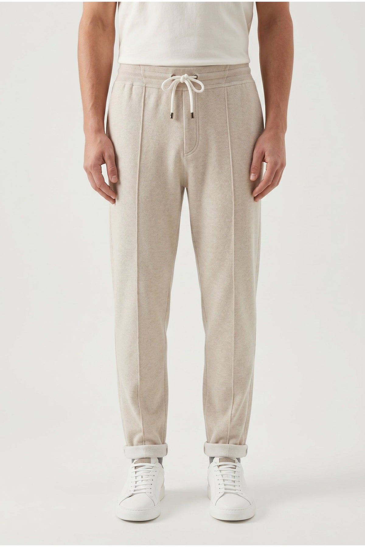 Men's Light Beige Wool Trousers