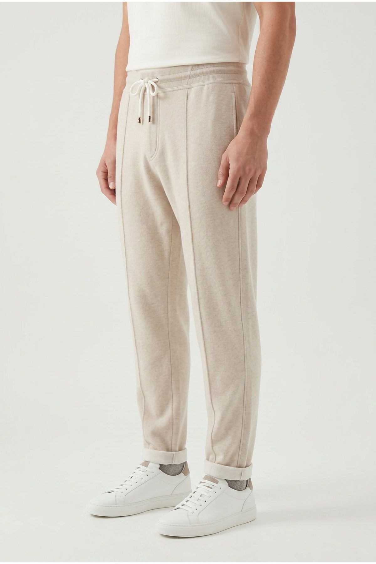 Men's Light Beige Wool Trousers