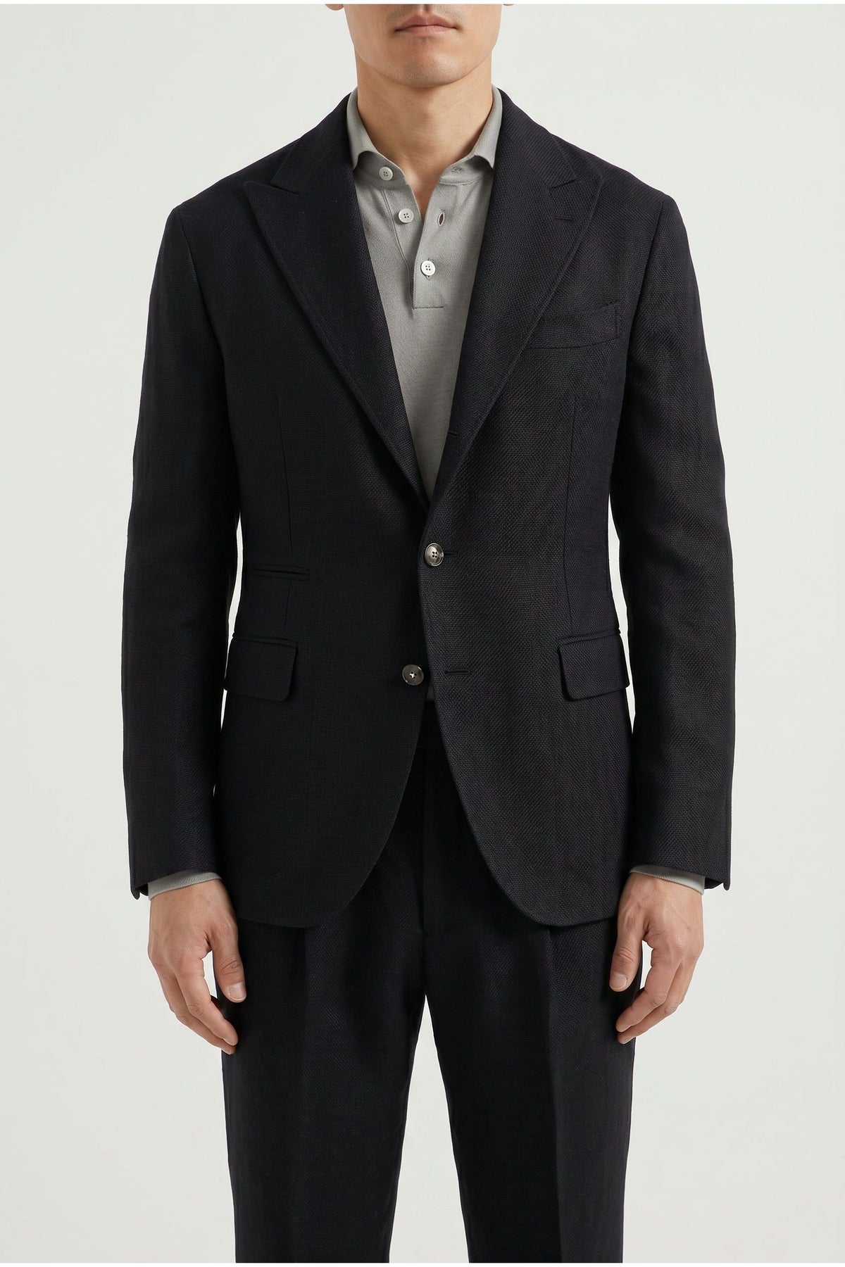 Men's Black Wool Linen Suit