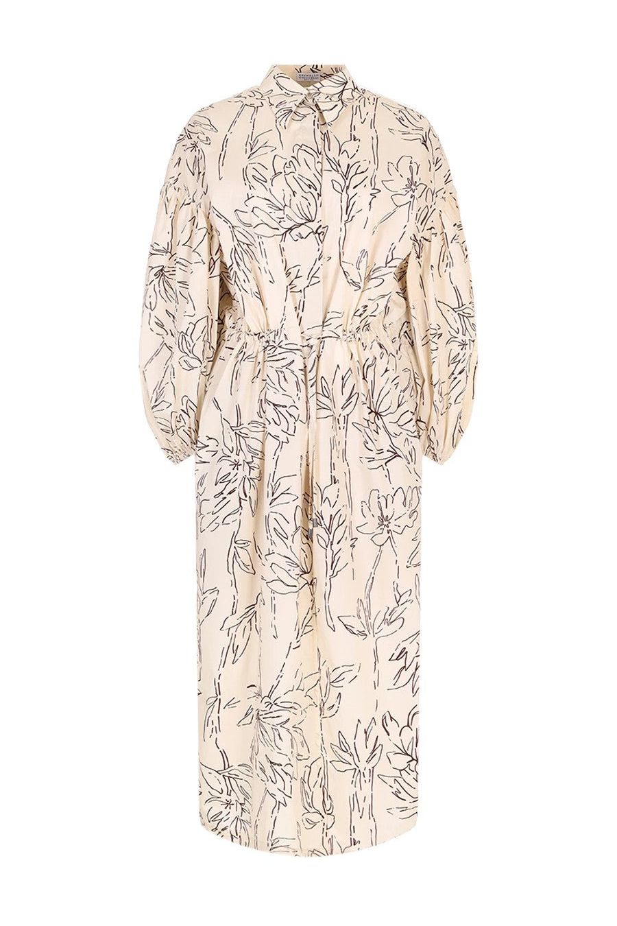 Women's Cream Floral Cotton Dress