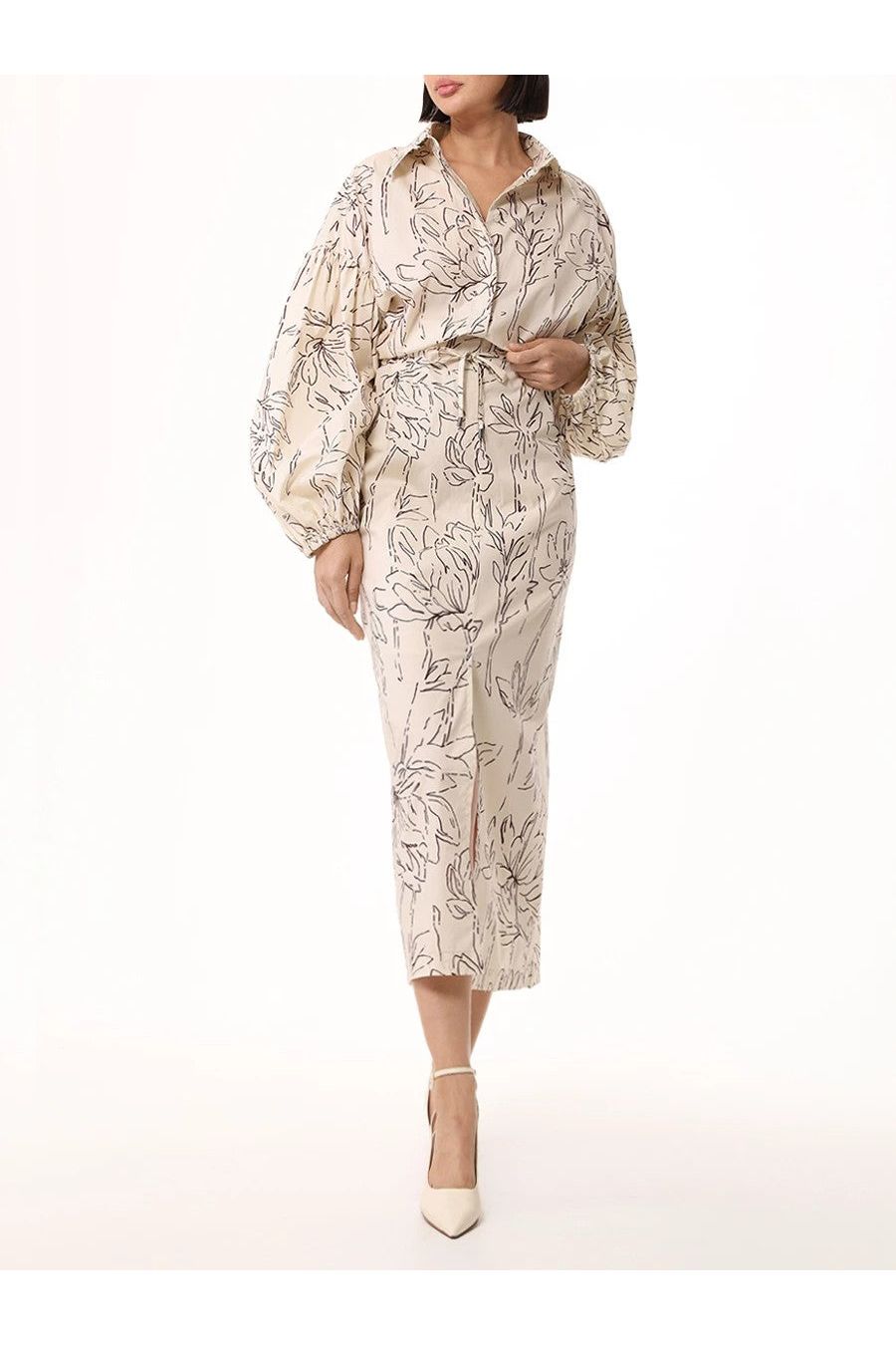 Women's Cream Floral Cotton Dress