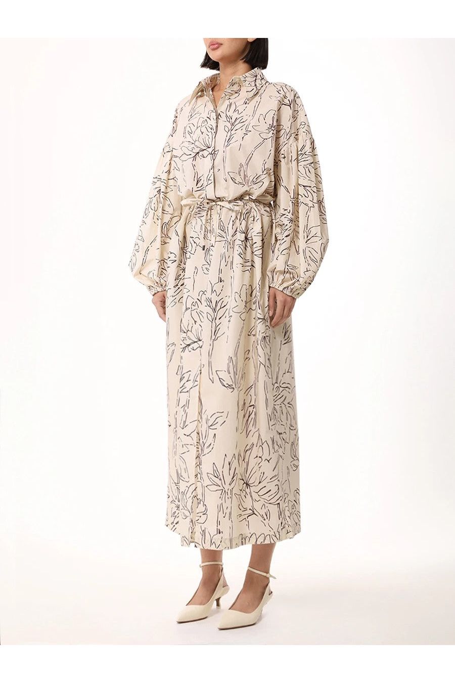 Women's Cream Floral Cotton Dress