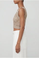 Women's Beige Linen Silk Knit Sweater
