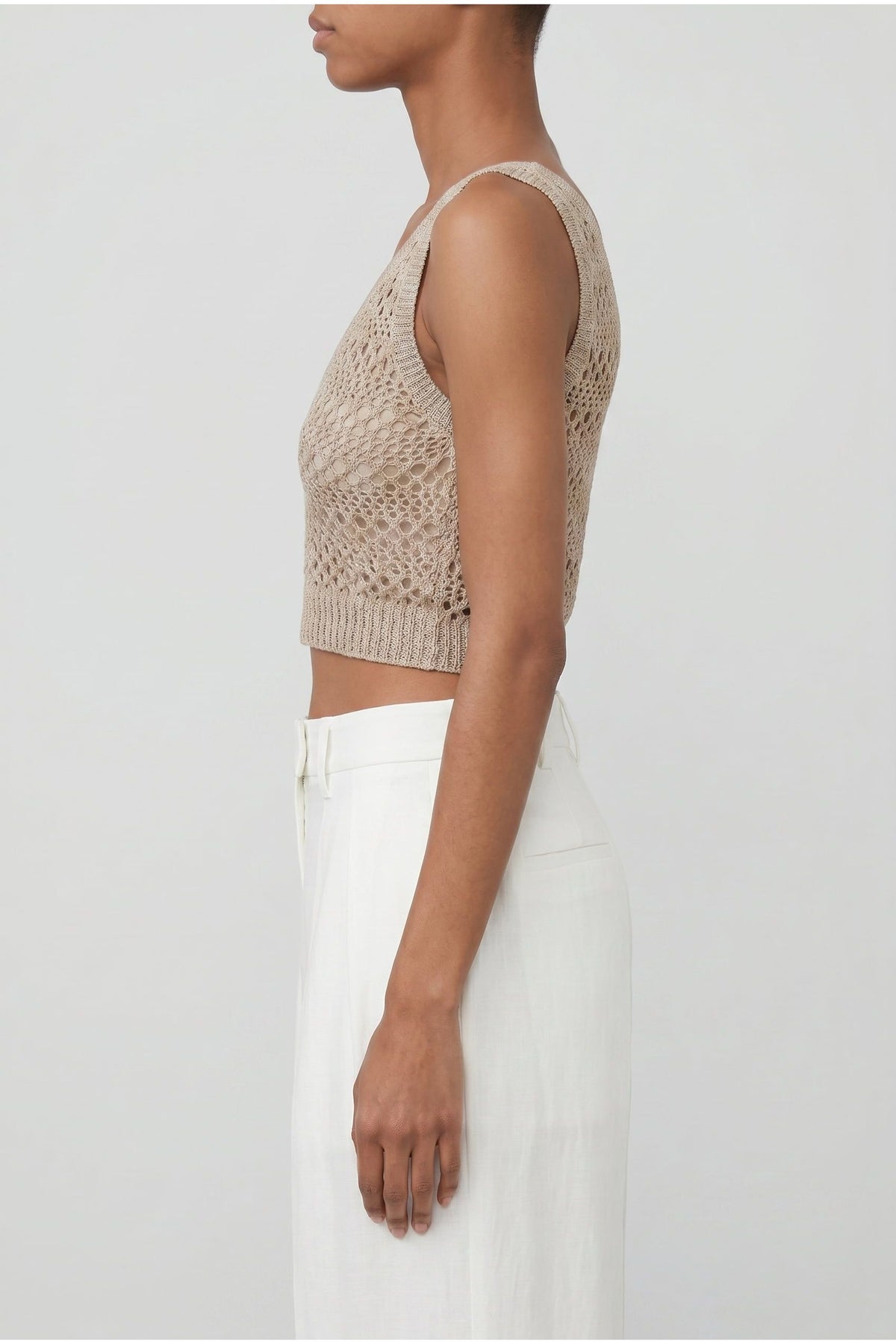 Women's Beige Linen Silk Knit Sweater