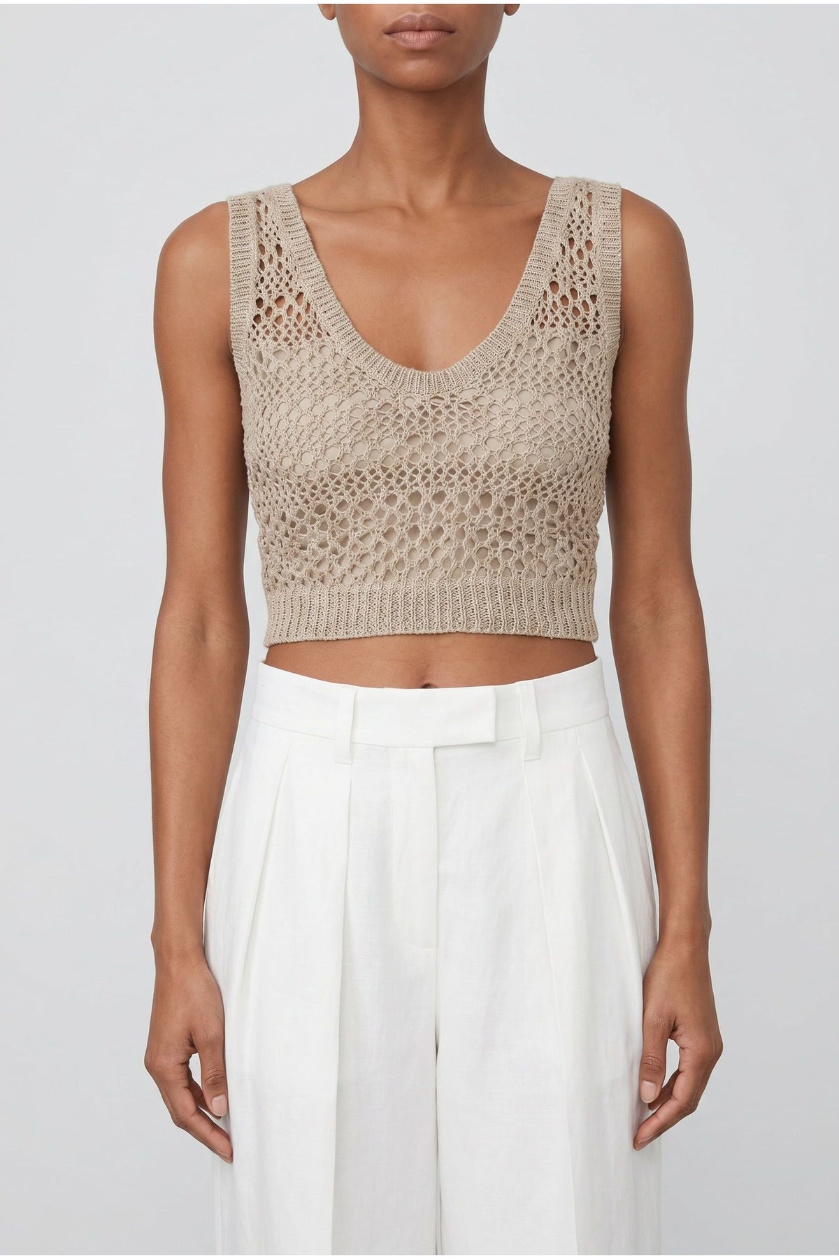 Women's Beige Linen Silk Knit Sweater