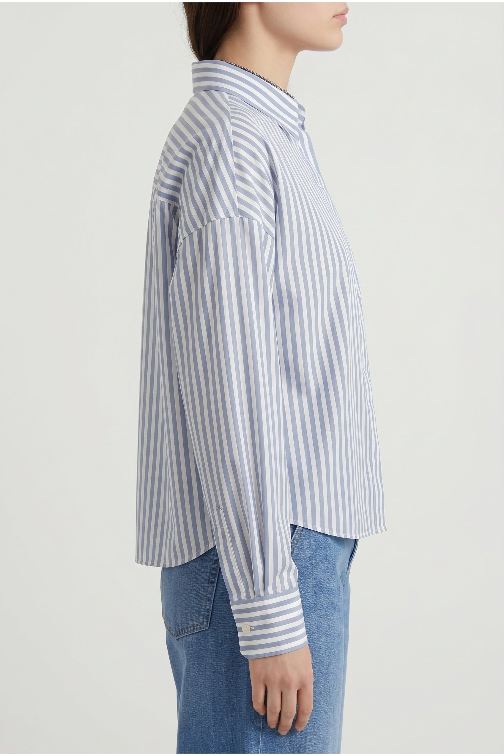 Brunello Cucinelli Women's Blue Striped Cotton Silk Shirt