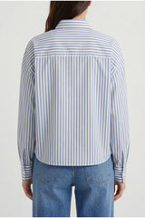 Brunello Cucinelli Women's Blue Striped Cotton Silk Shirt
