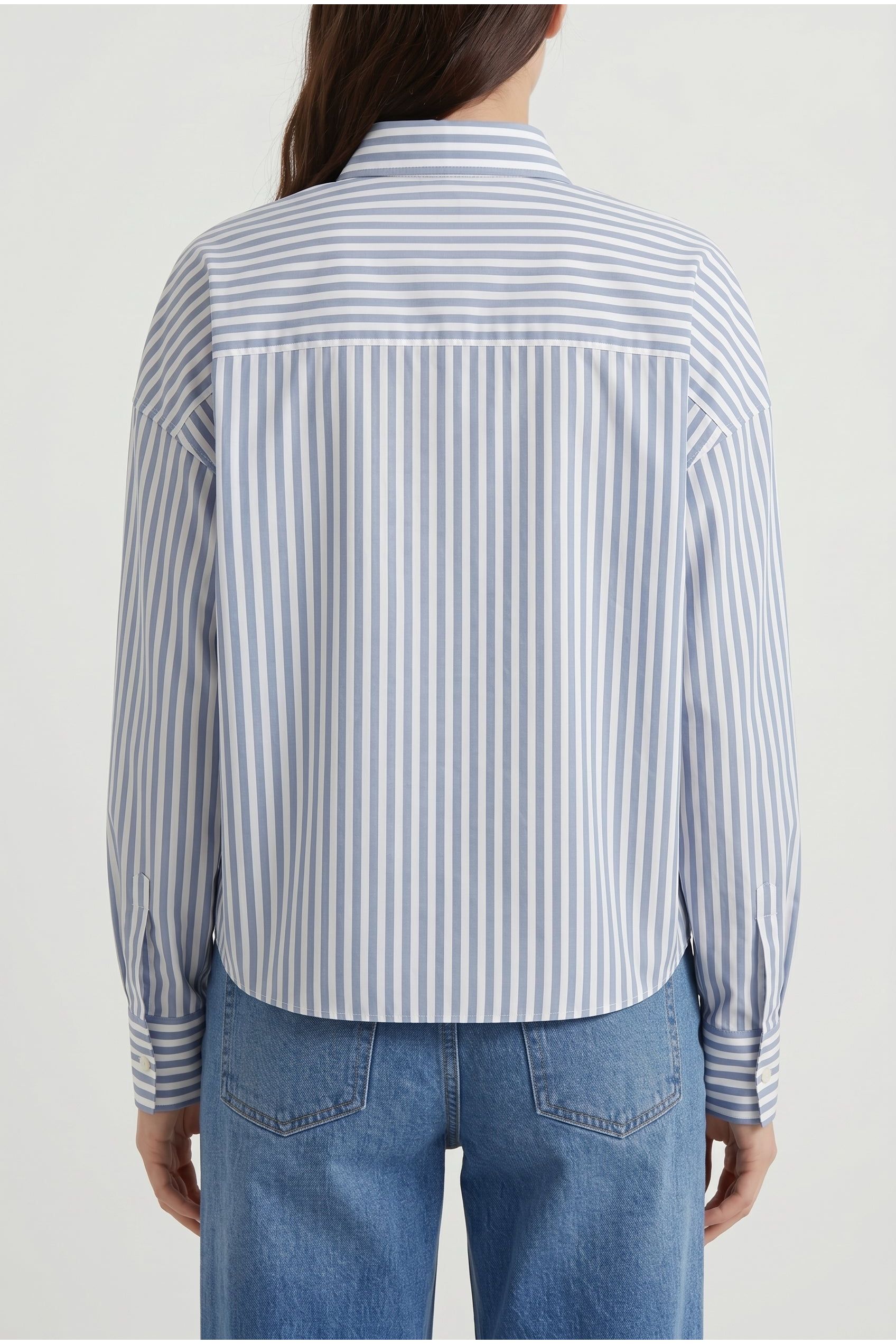 Brunello Cucinelli Women's Blue Striped Cotton Silk Shirt