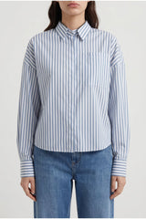 Brunello Cucinelli Women's Blue Striped Cotton Silk Shirt