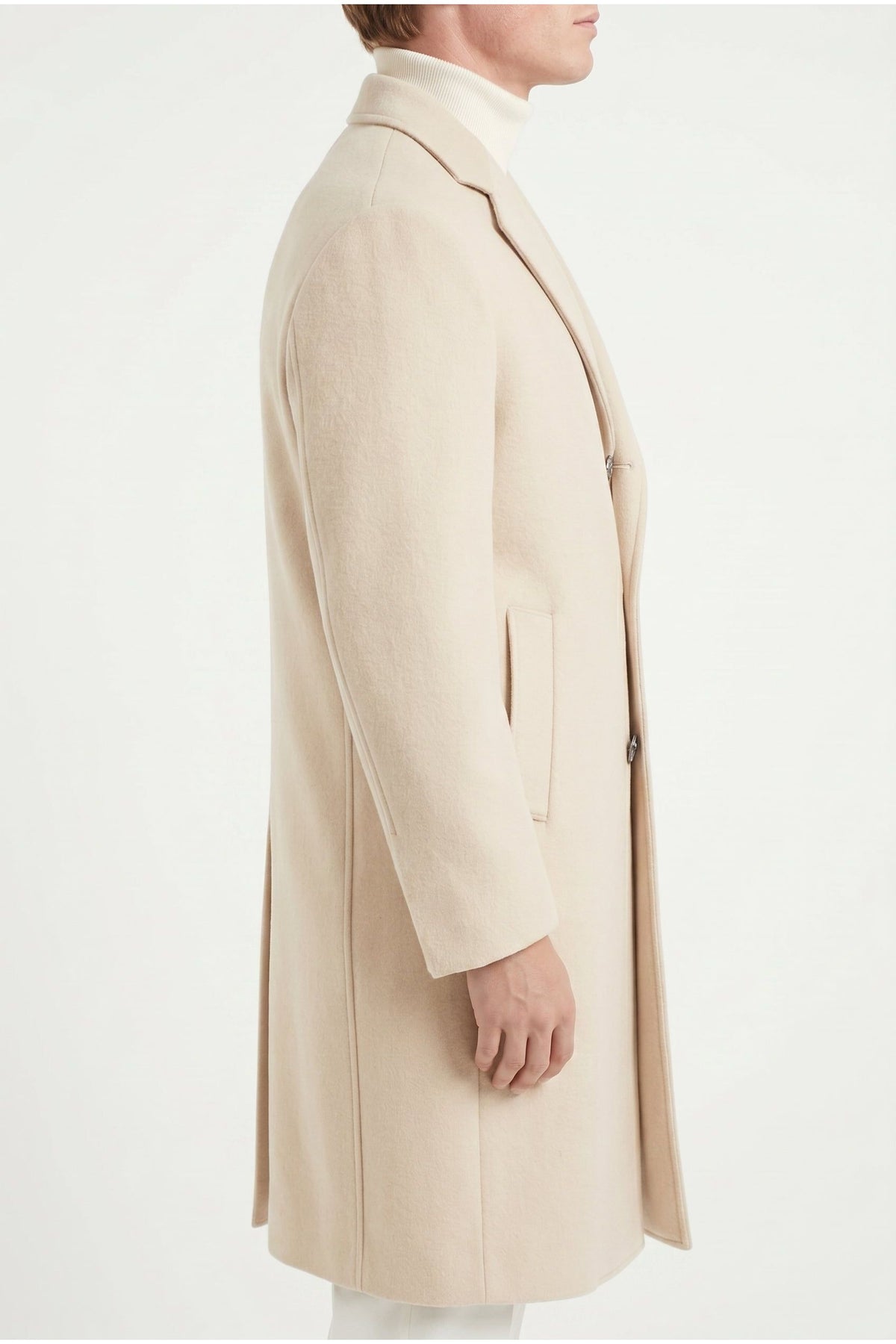 Men's Light Beige Wool Overcoat