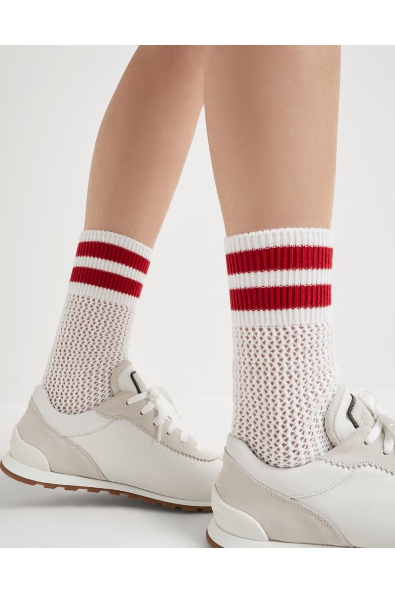 Women's White Red Striped Socks