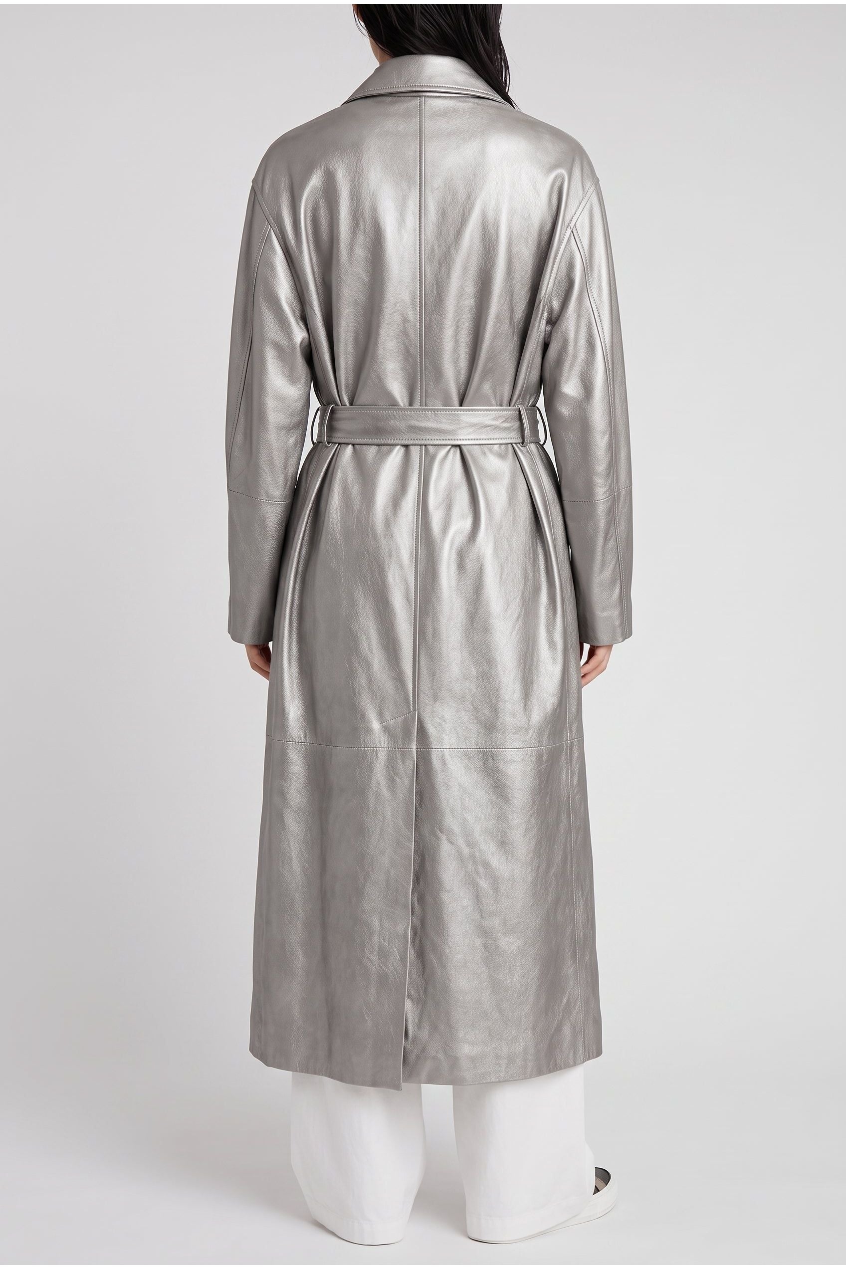 Brunello Cucinelli Women's Silver Belted Leather Jacket
