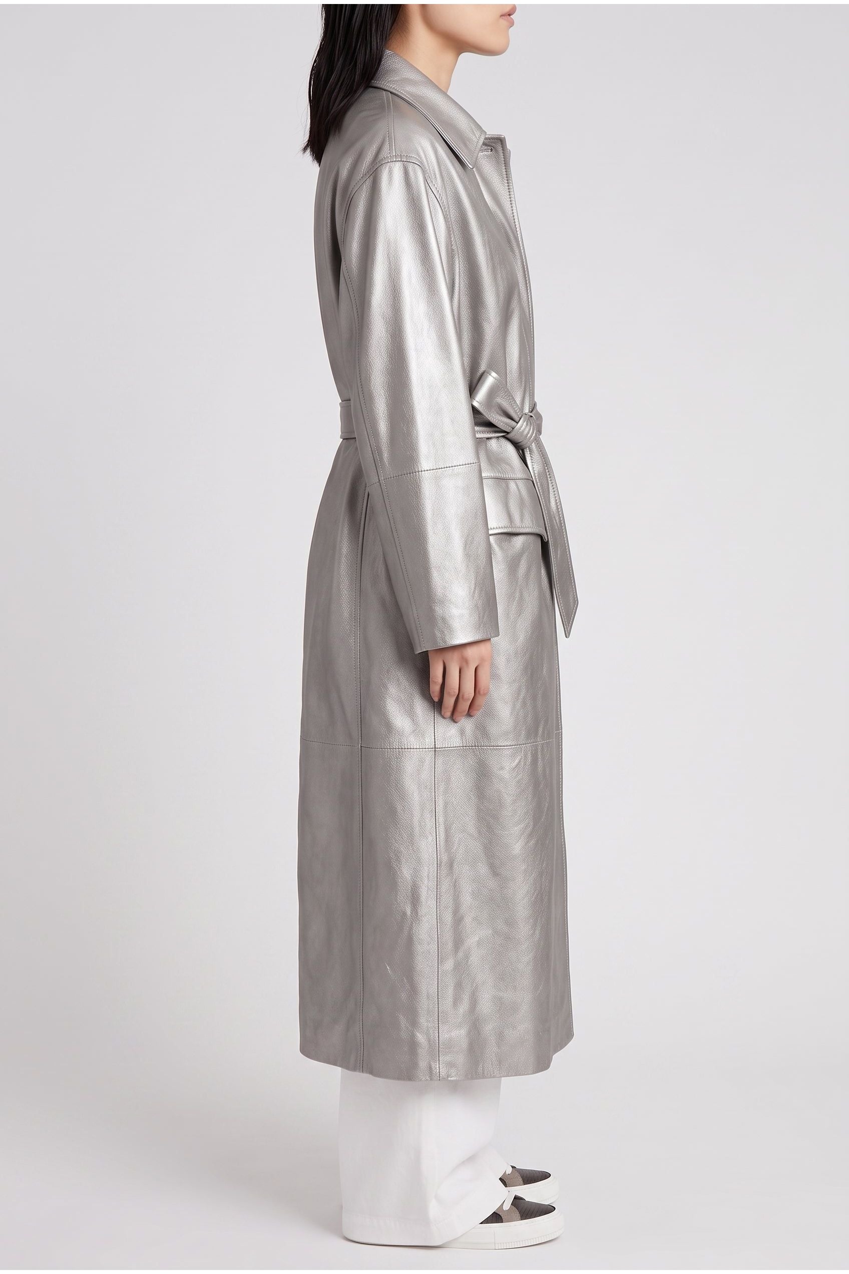 Brunello Cucinelli Women's Silver Belted Leather Jacket