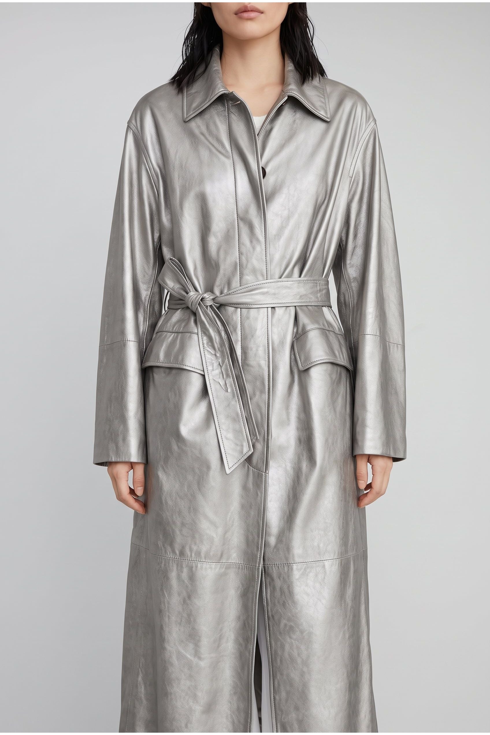 Brunello Cucinelli Women's Silver Belted Leather Jacket