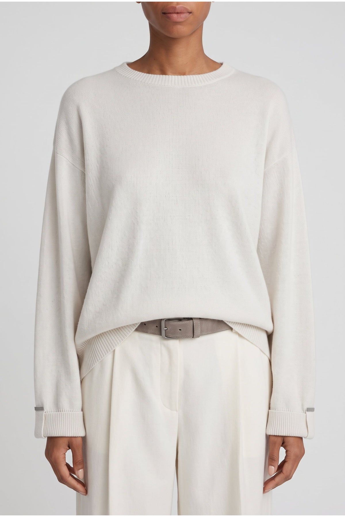 Women's White Wool Relaxed Sweater