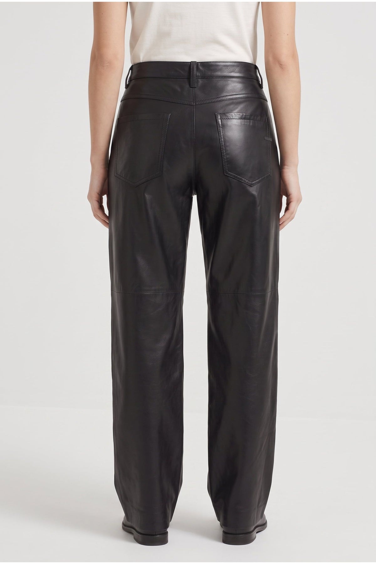 Women's Black Leather Wide Trousers