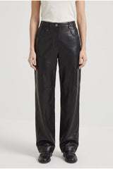 Women's Black Leather Wide Trousers