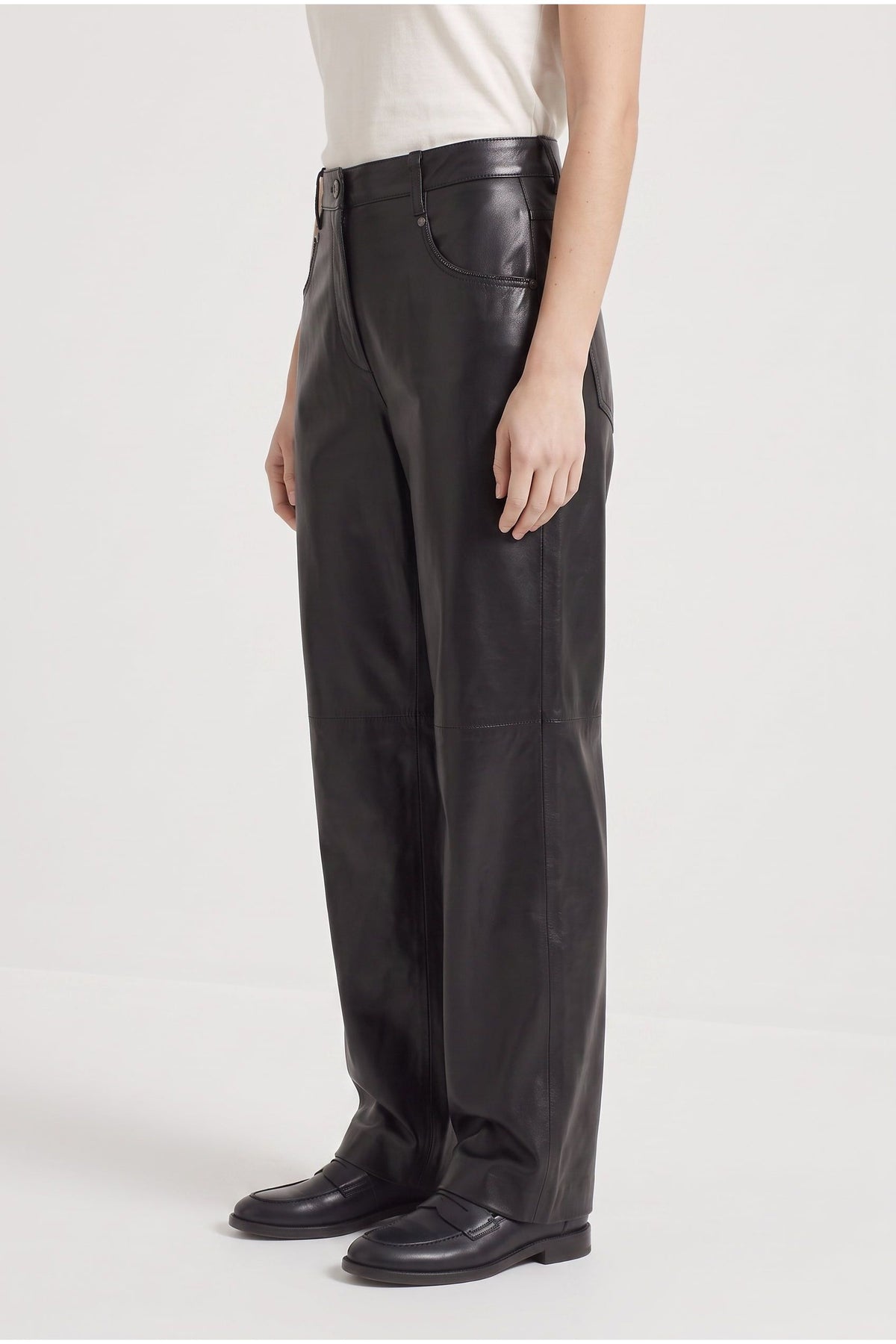Women's Black Leather Wide Trousers
