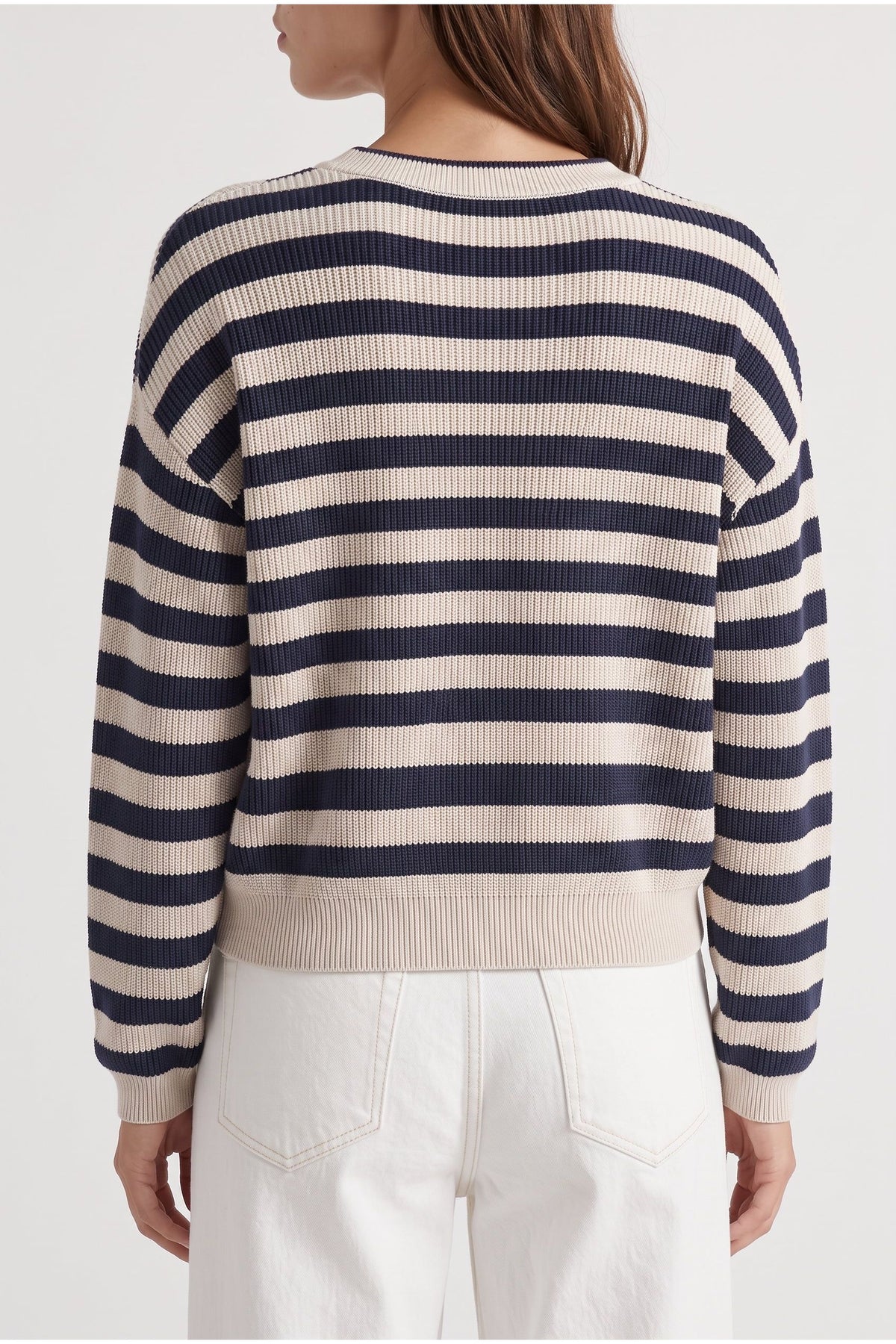 Women's Navy Striped Cotton Sweater