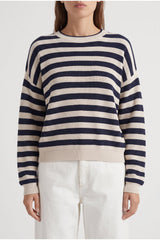 Women's Navy Striped Cotton Sweater