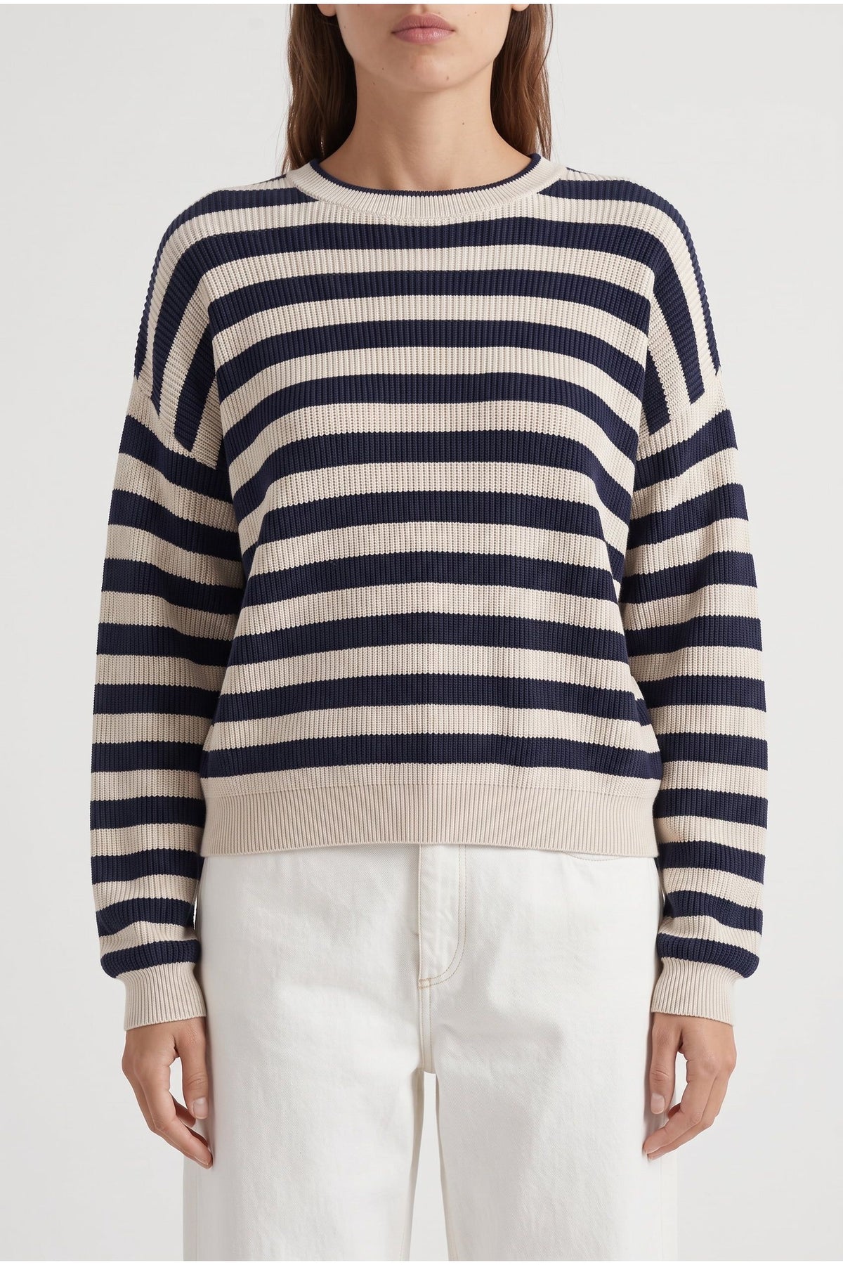 Women's Navy Striped Cotton Sweater