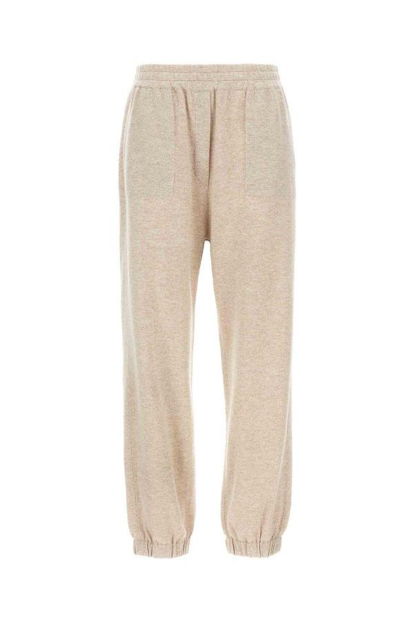 Women's Beige Wool Relaxed Trousers