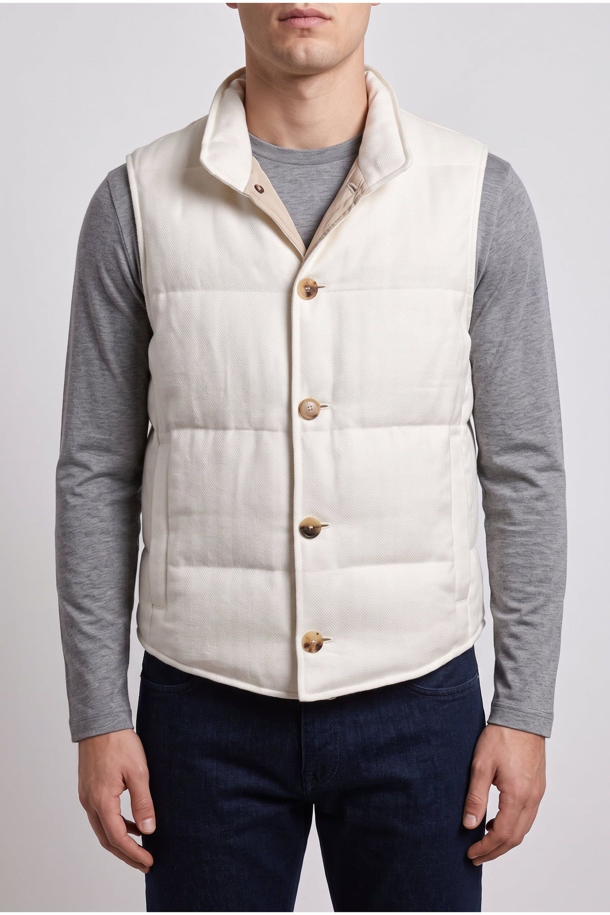 Men's Off White Wool Blend Vest