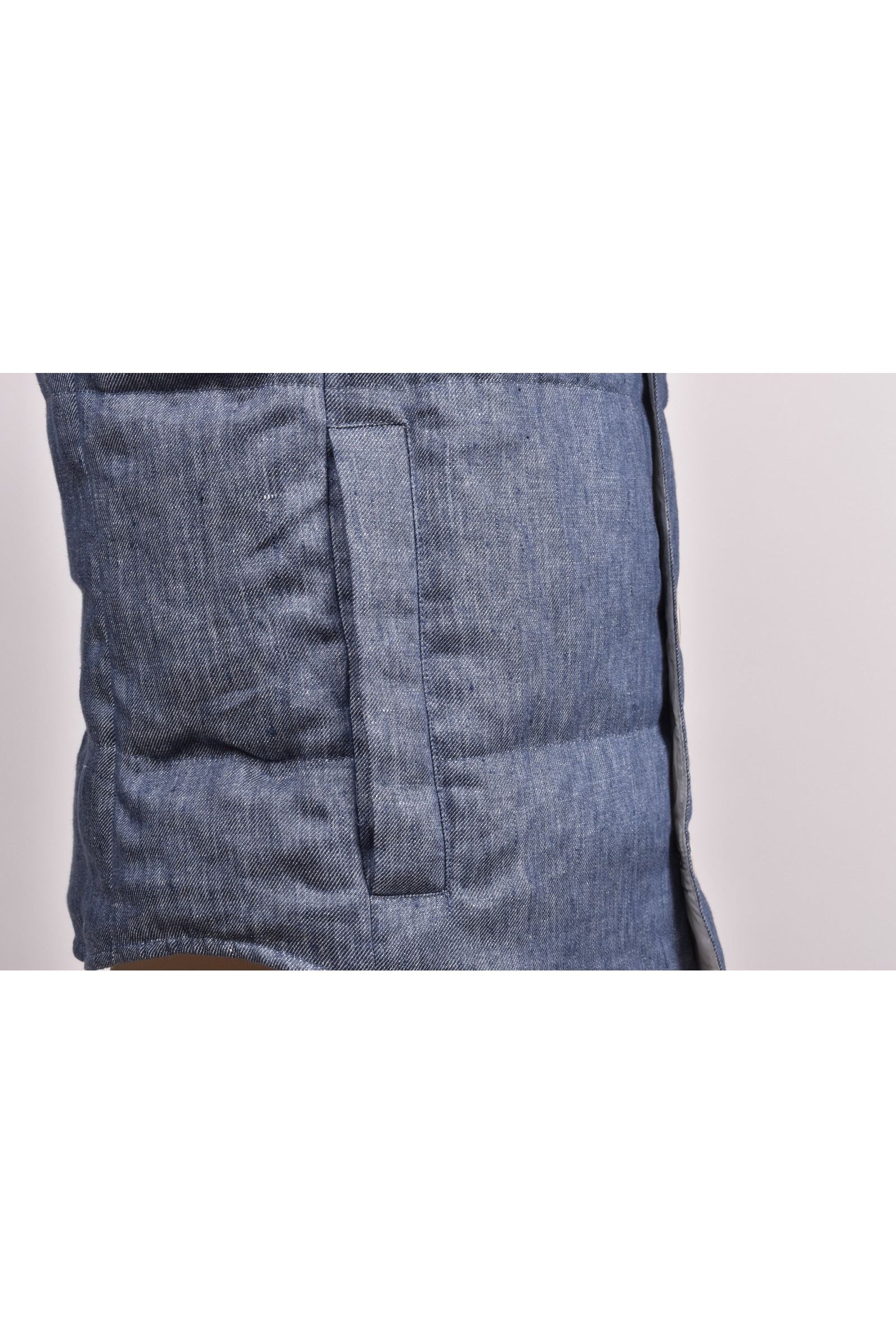 Brunello Cucinelli Men's Blue Linen Button Down Vest