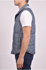 Brunello Cucinelli Men's Blue Linen Button Down Vest