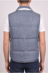Brunello Cucinelli Men's Blue Linen Button Down Vest