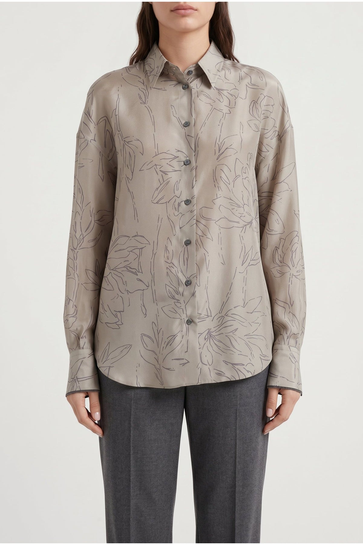 Women's Khaki Silk Oversized Shirt
