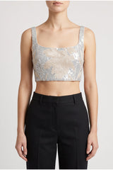 Brunello Cucinelli Women's Silver Embroidered Cropped Shirt
