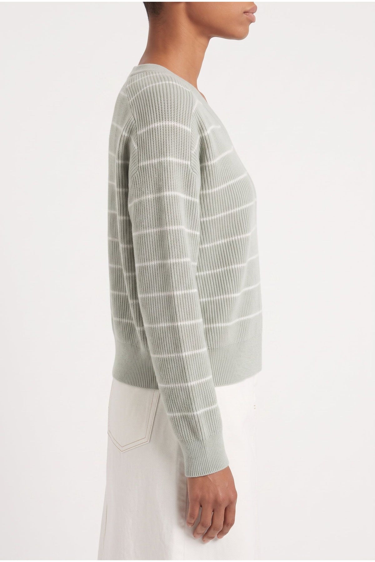 Women's Light Green Striped Sweater
